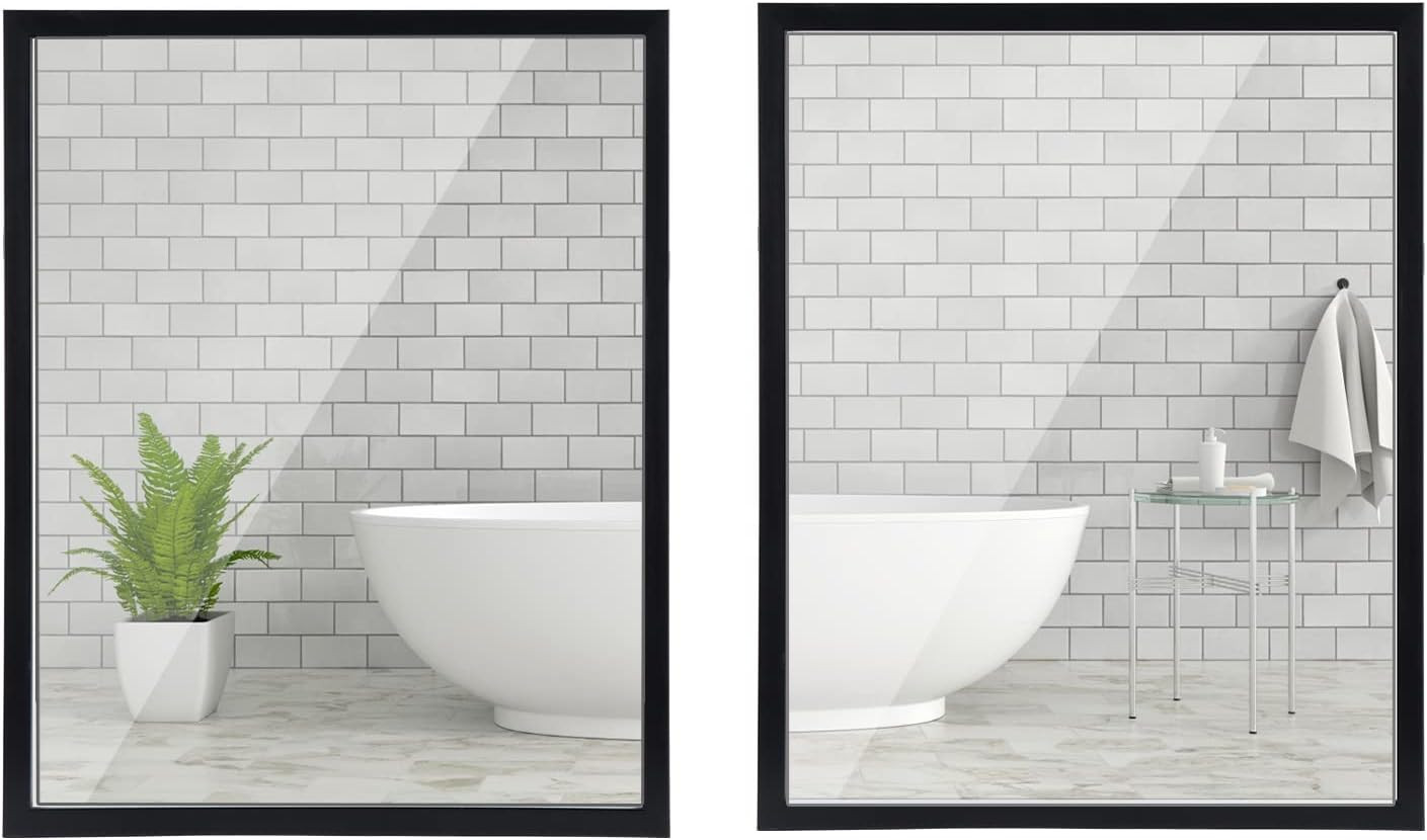CRUGLA 2 Packs 18x24 Rectangle Wall Mirrors Black Hanging Full Length Body Vanity Mirror for Bath... | Amazon (US)