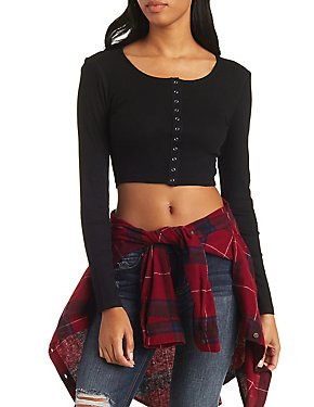 Ribbed Snap-Front Crop Top | Charlotte Russe