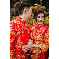 Chinese Traditional Wedding Dress | Red & Gold Qun Kwa Kua Qipao Tea Ceremony | Etsy (US)