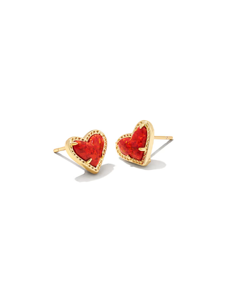 Ari Heart Gold Stud Earrings in Pink Kyocera Opal | Kendra Scott
