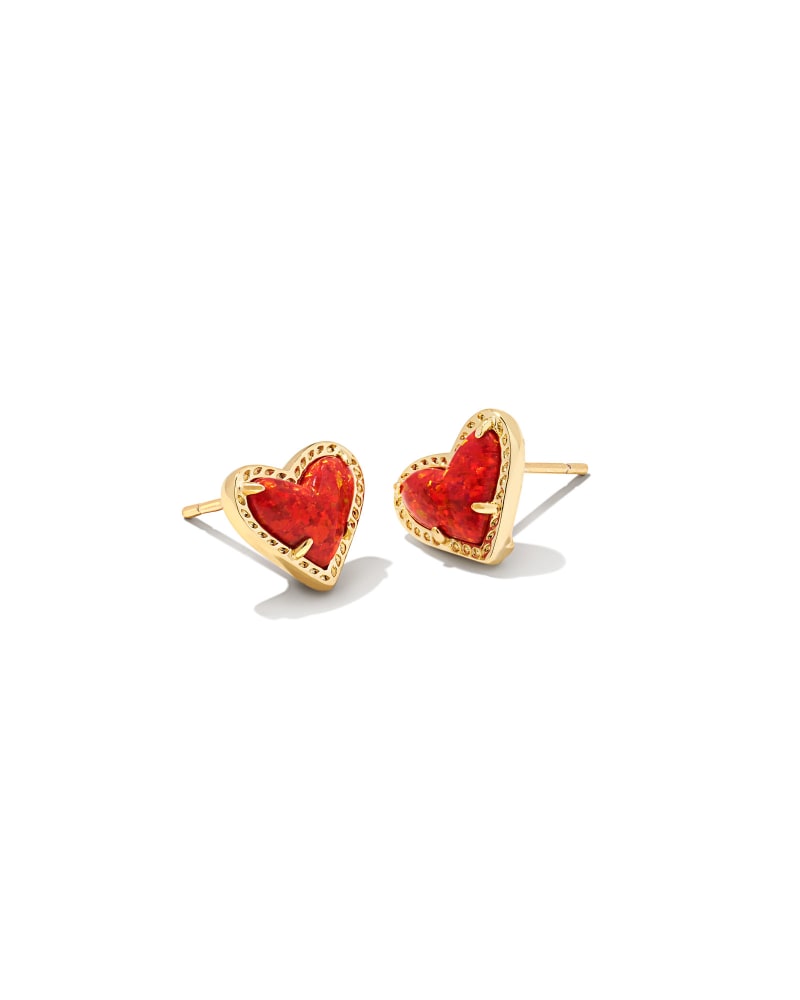 Ari Heart Gold Stud Earrings in Red Kyocera Opal | Kendra Scott