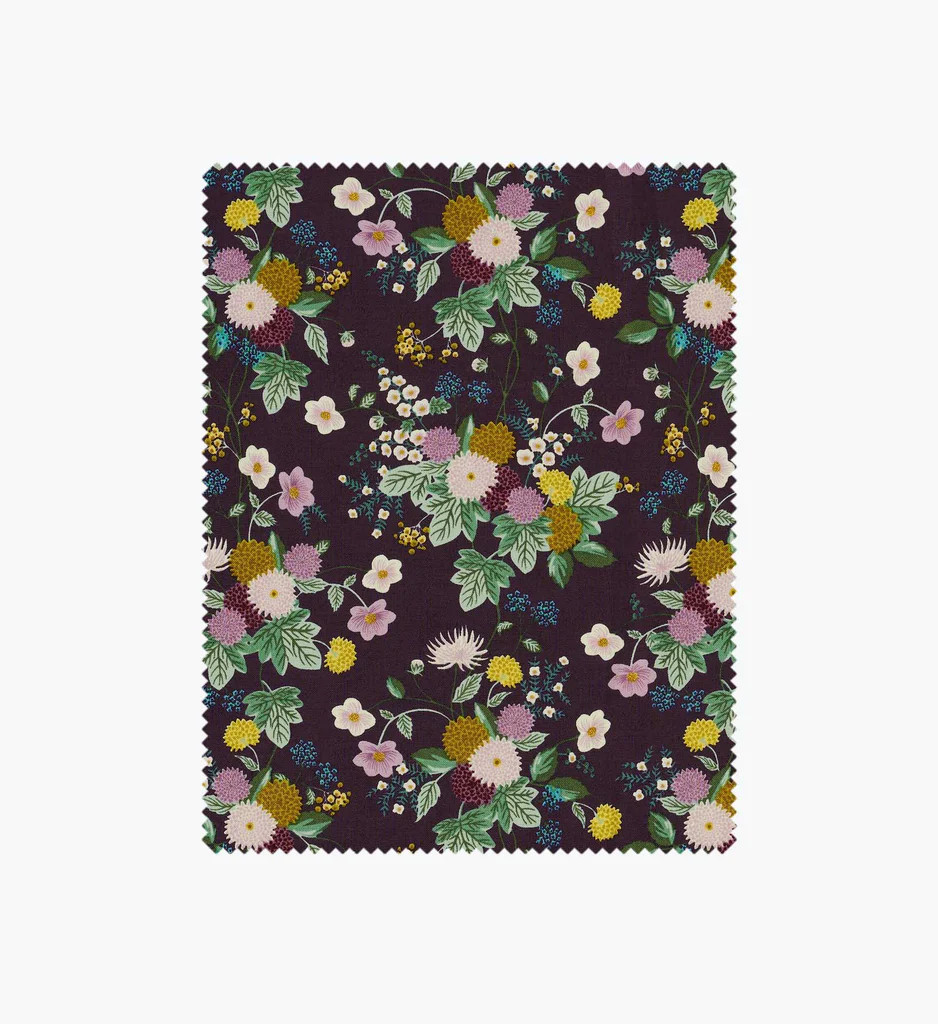 Dahlia Cotton Fabric - Aubergine | Rifle Paper Co.