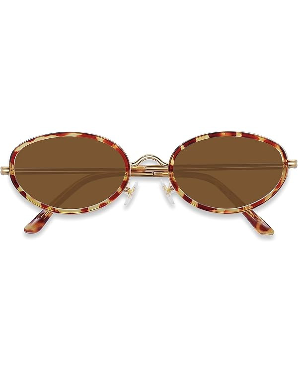 knliwkm Retro Oval Sunglasses for Women Men Small Cute 90S Chic Sunnies Y2K Trendy Gold Frame | Amazon (US)