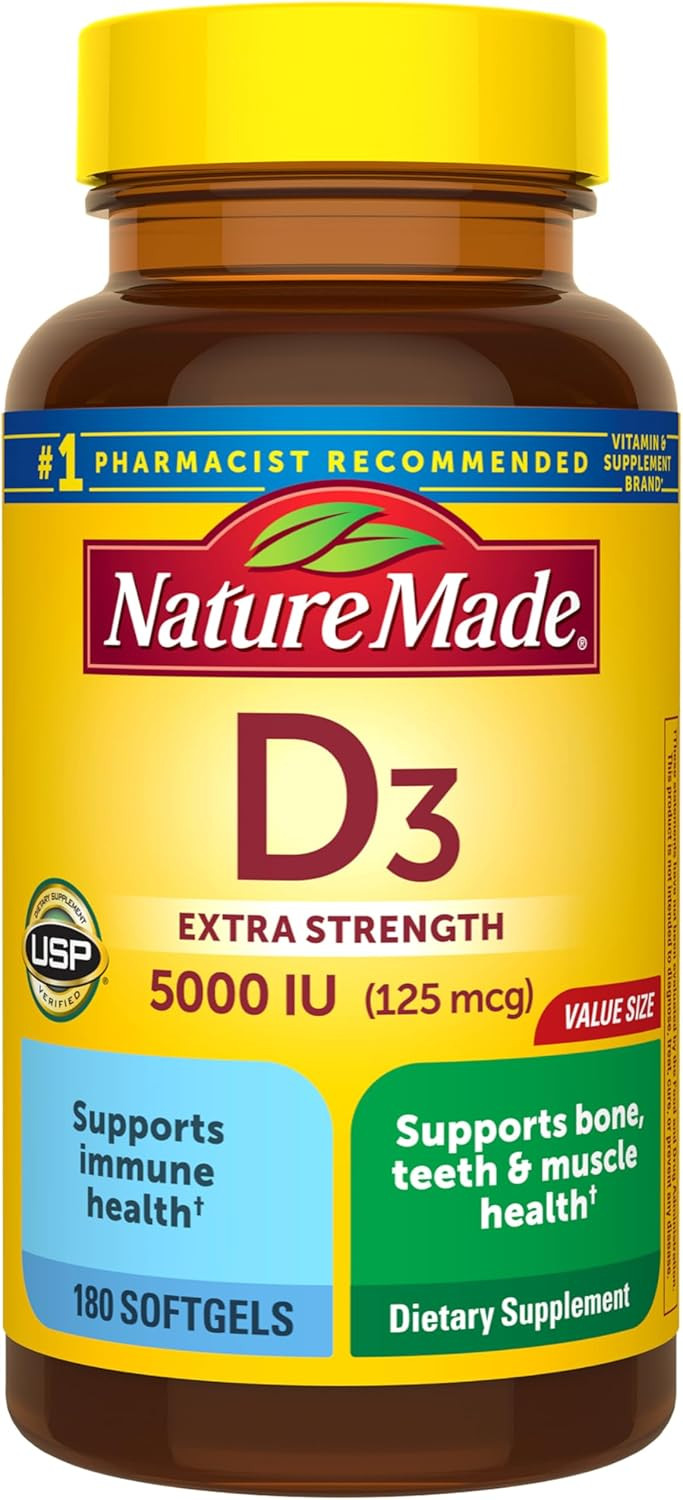 Nature Made Vitamin D3 5000 IU (125 mcg), 180 Vitamin D Softgels | Amazon (US)