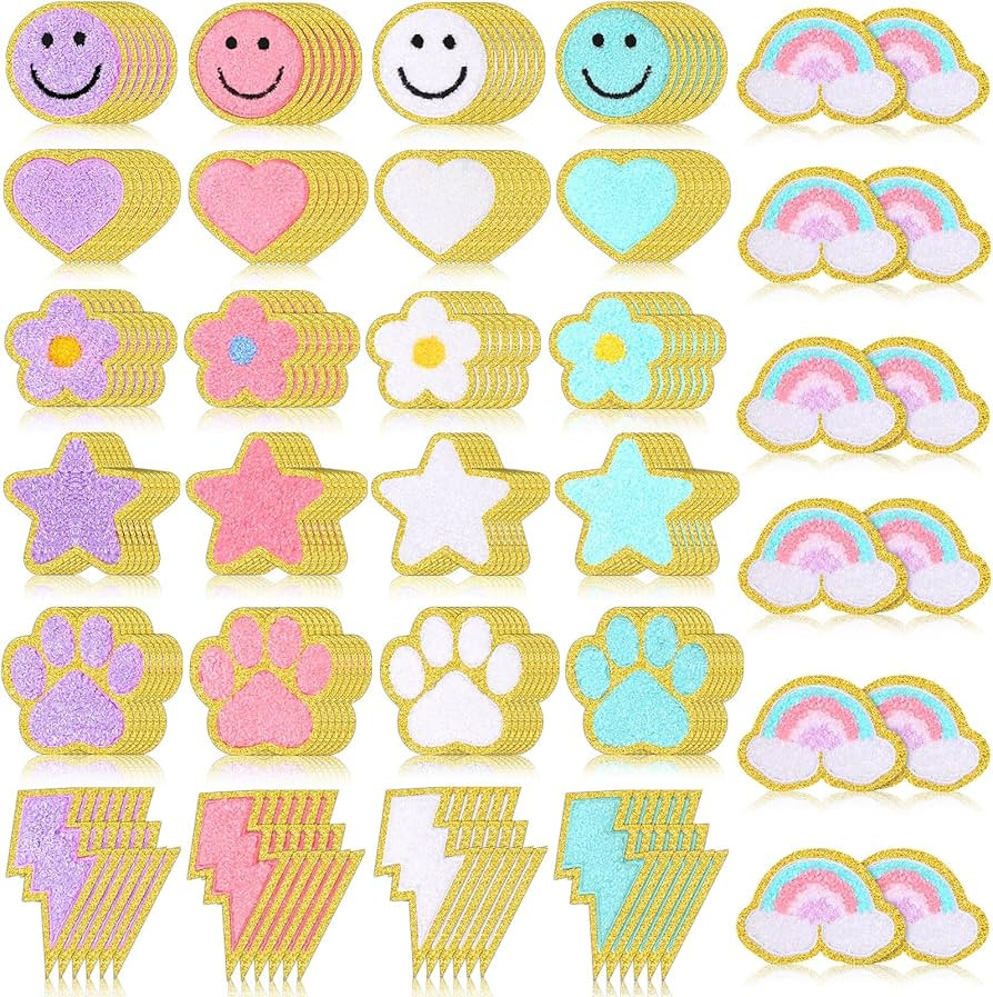 156 Pcs Glitter Self Adhesive Letters Chenille Clothing Patches Embroidered Repair Fuzzy Patches ... | Amazon (US)