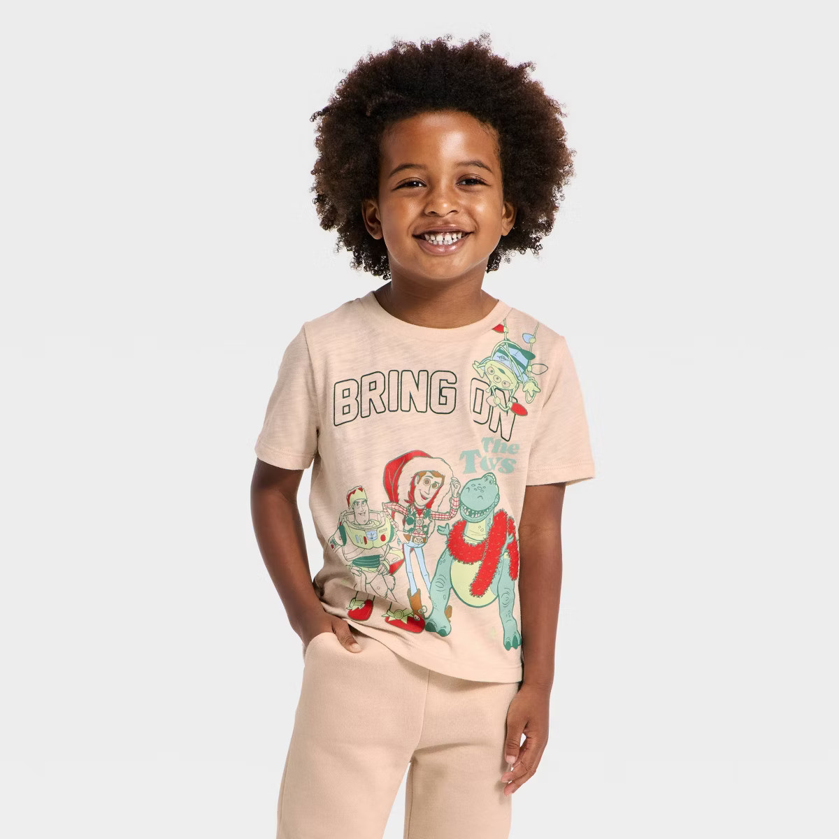 Toddler Boys' Toy Story Holiday Short Sleeve Graphic T-Shirt - Light Brown | Target