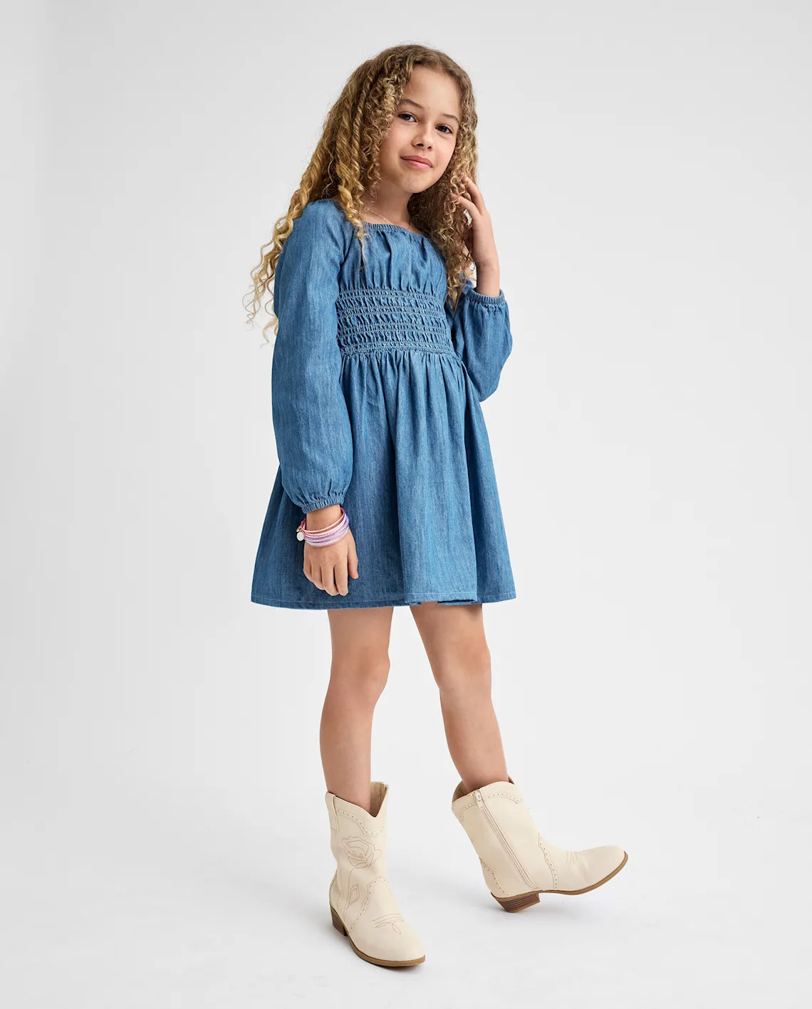 Girls Chambray Smocked Dress - blue | The Children's Place