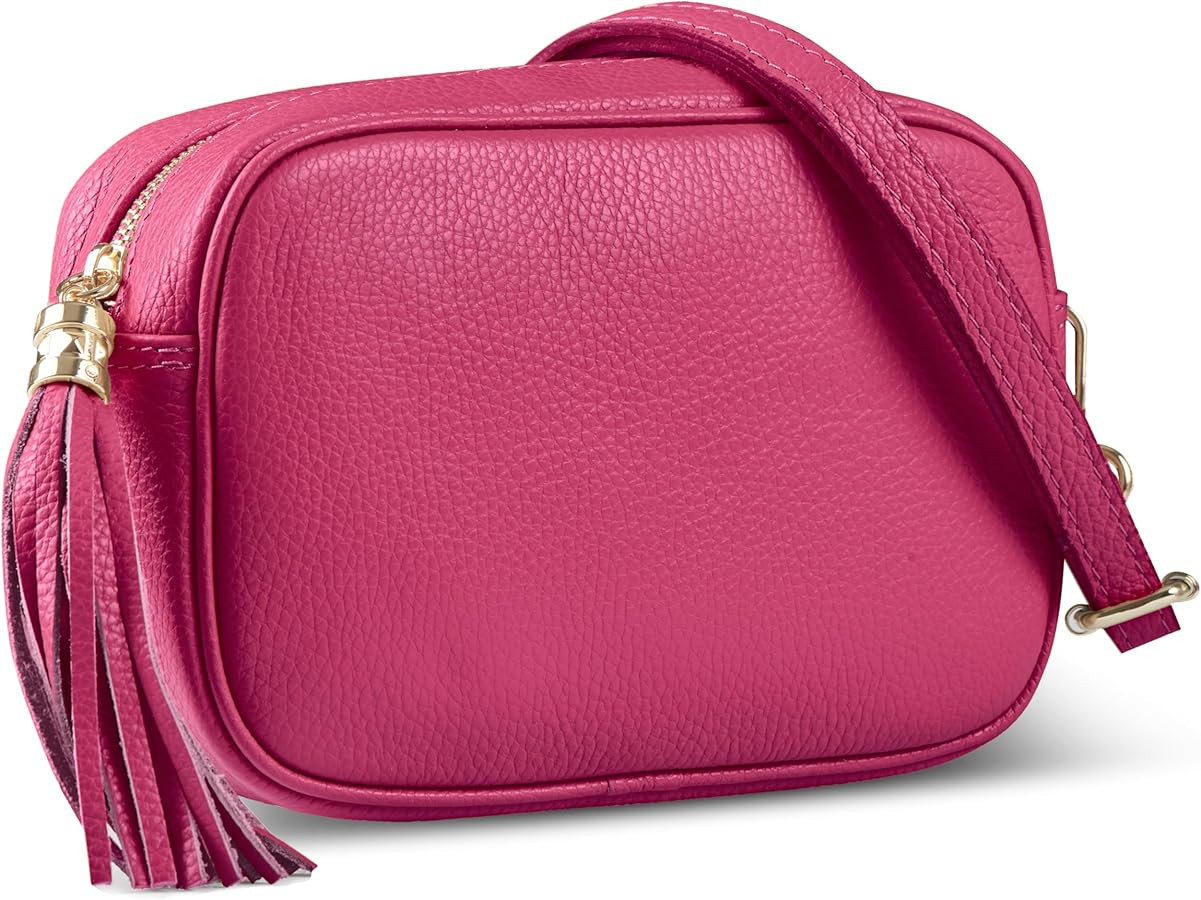 Italian Calf Leather Crossbody Bag for Women with Tassel Zipper | Small Camera Purse Shoulder Han... | Amazon (US)