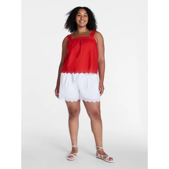 Time and Tru Women's Eyelet Trim Shorts, Sizes XS-XXXL | Walmart (US)