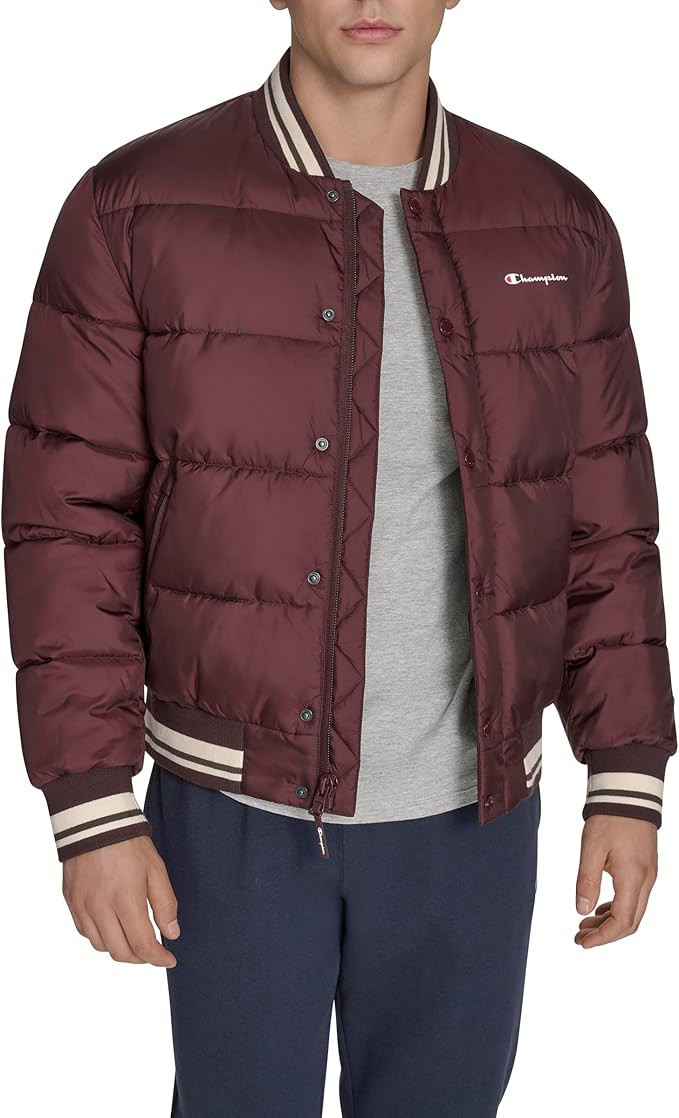 Champion Men's Varsity Bomber Puffer Jacket | Amazon (US)