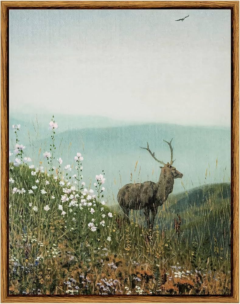 ARPEOTCY Vintage Wall Art, The Quiet Deer on The Mountain Paintings Art Decor Aesthetic, Framed C... | Amazon (US)