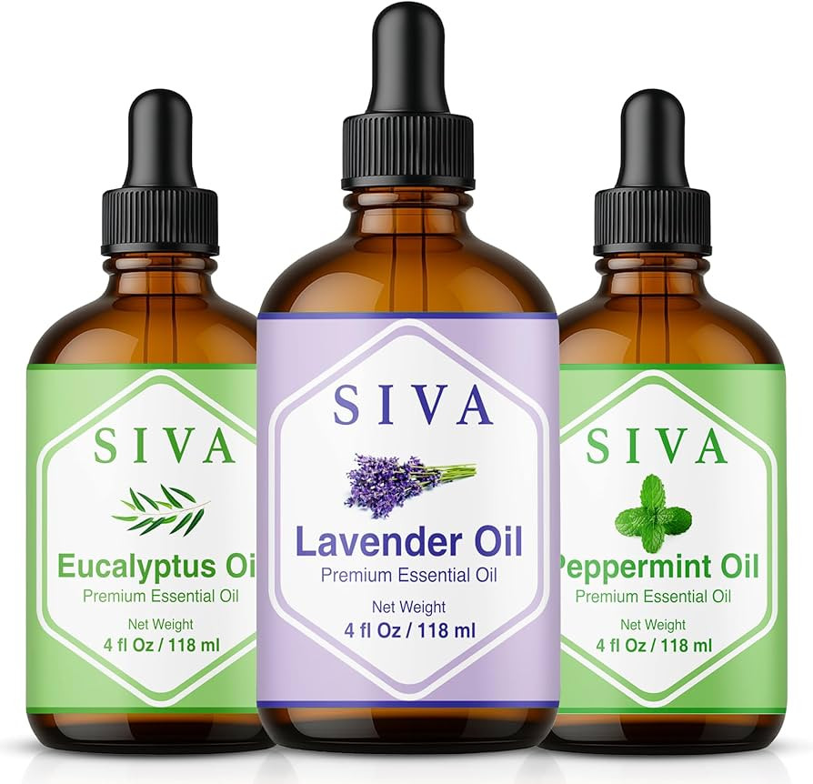 Siva Lavender Essential Oil, Peppermint Essential Oil and Eucalyptus Essential Oil 4oz Bundle Sup... | Amazon (US)