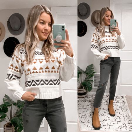 30% off right now! Fair Isle Mock Neck Sweater from Target… I’m obsessed. Love the texture. Love the pattern. Love the colors. (It comes in a few other gorgeous color combos too)!

This is XS. And size 0 short in the jeans.

#LTKHoliday #LTKstyletip #LTKSeasonal