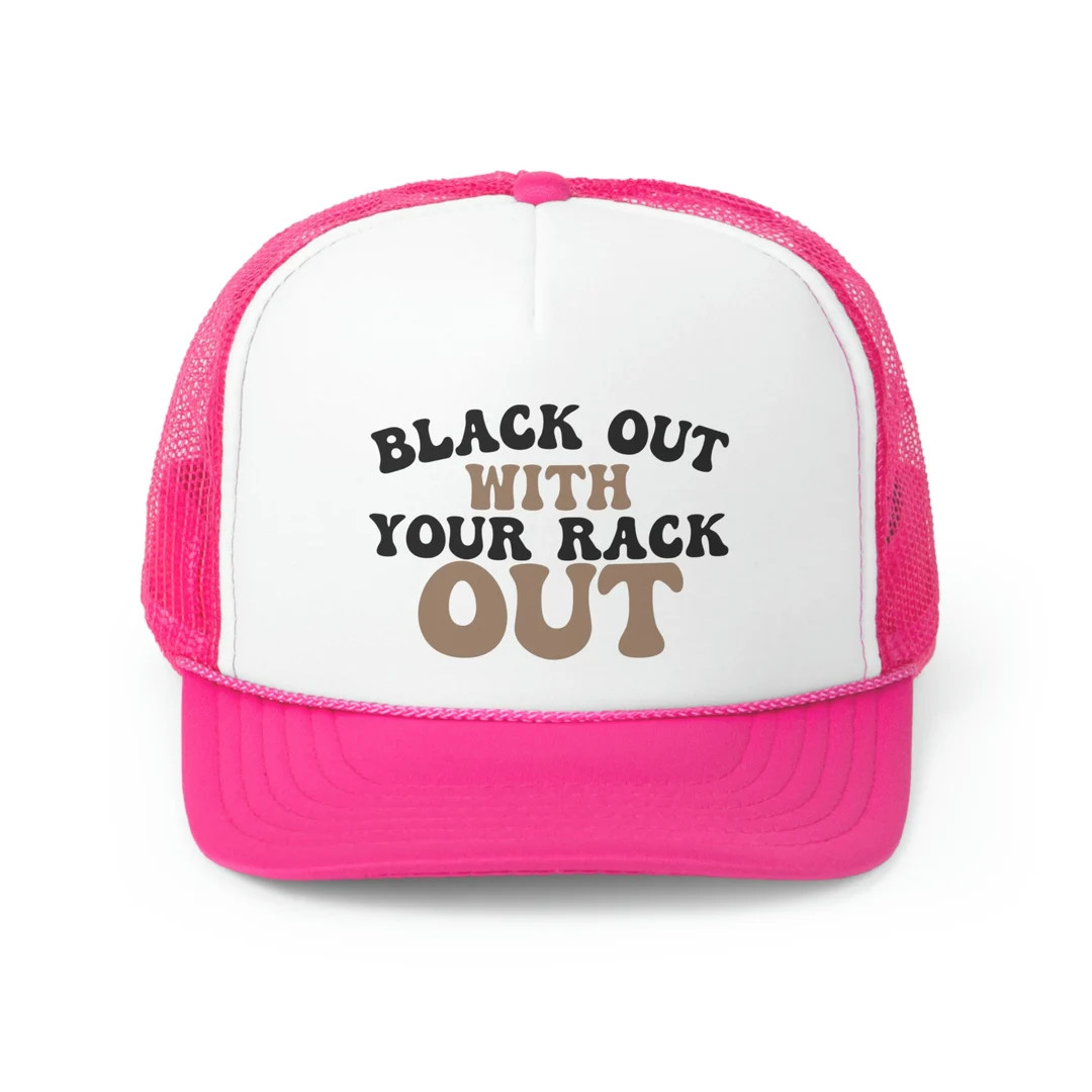 Funny Y2K Fashion Black Out With Your Rack Out Trucker Hat Cool Beach Cap - Fun Hat - Y2K Outfit ... | Etsy (US)