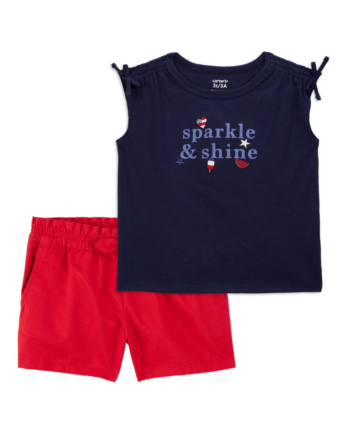 Toddler 2-Piece Sparkle & Shine 4th Of July Tee & Twill Bow Shorts Set - Navy/Red | Carter's | Carter's Inc