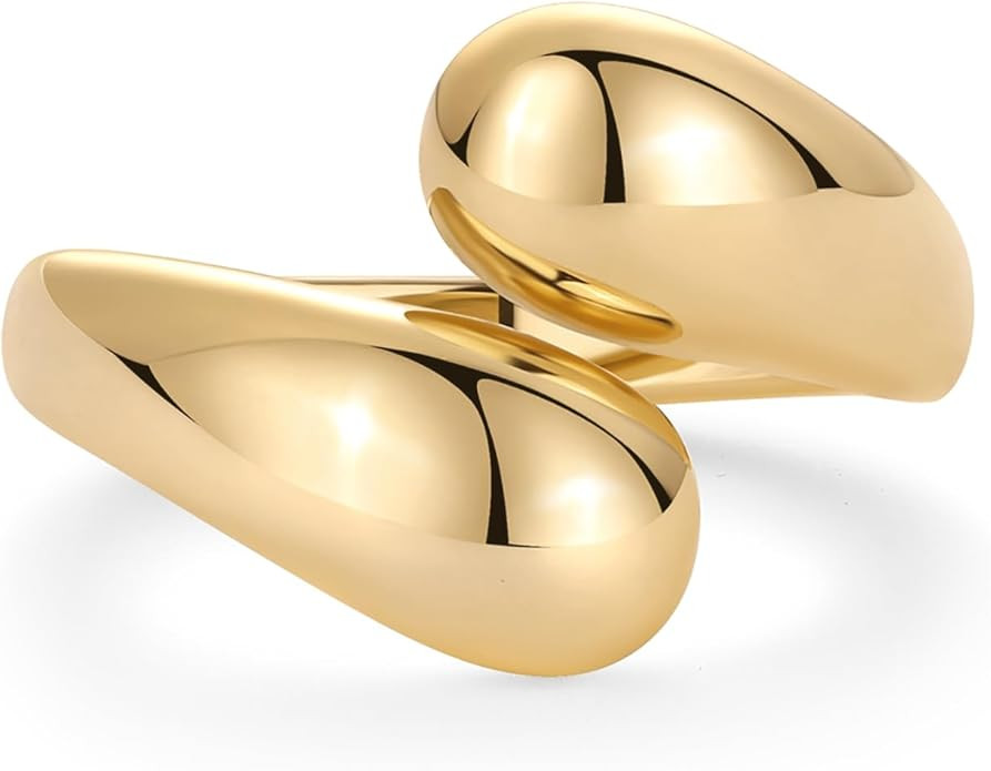 PAVOI 14K Gold Plated Chunky Open Twist Stackable Rings for Women | Bold Crossover Statement Ring... | Amazon (US)