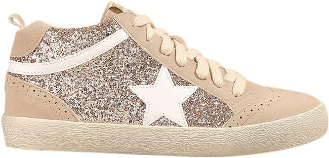 Mi.iM Daisy Rubber Sole Lace-up Glitter Suede Mid Star Sneakers | Amazon (US)