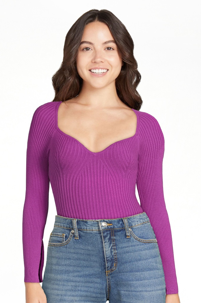 Scoop Women's Ribbed Bodysuit with Sweetheart Neck and Long Sleeves, Sizes XS-XXL | Walmart (US)