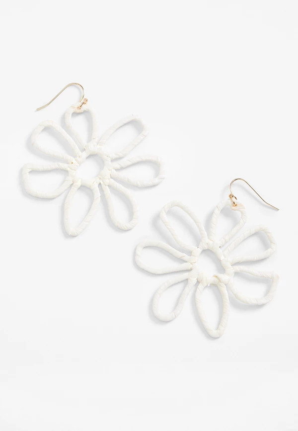 White Floral Raffia Earrings | Maurices