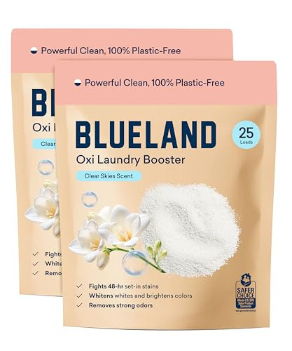 BLUELAND Oxi Laundry Booster Powder Refill 2-Pack, Clear Skies Scent, 50 Loads, 35.2 oz, Plastic-Free, Eco Friendly, Oxy Cleaner, Stain Remover | Amazon (US)