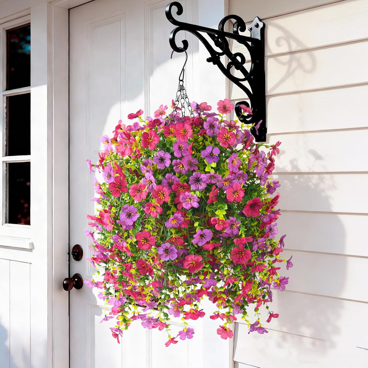 Artificial Flowers Hanging Baskets, 4 Bundles Outdoor Hanging Basket Spring Summer Decoration, No... | Amazon (US)