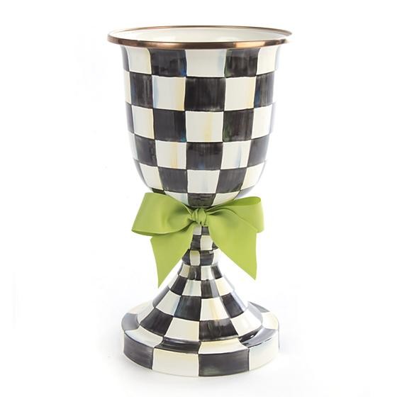 MacKenzie-Childs | Courtly Check Enamel Pedestal Vase - Green Bow | MacKenzie-Childs