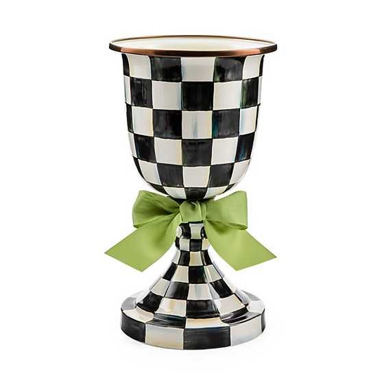 Courtly Check Enamel Pedestal Vase - Green Bow | MacKenzie-Childs