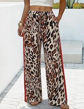 Rapbin Leopard Wide Leg Pants for Women Casual Side Striped Palazzo Pants Vacation Outfits for Wo... | Amazon (US)