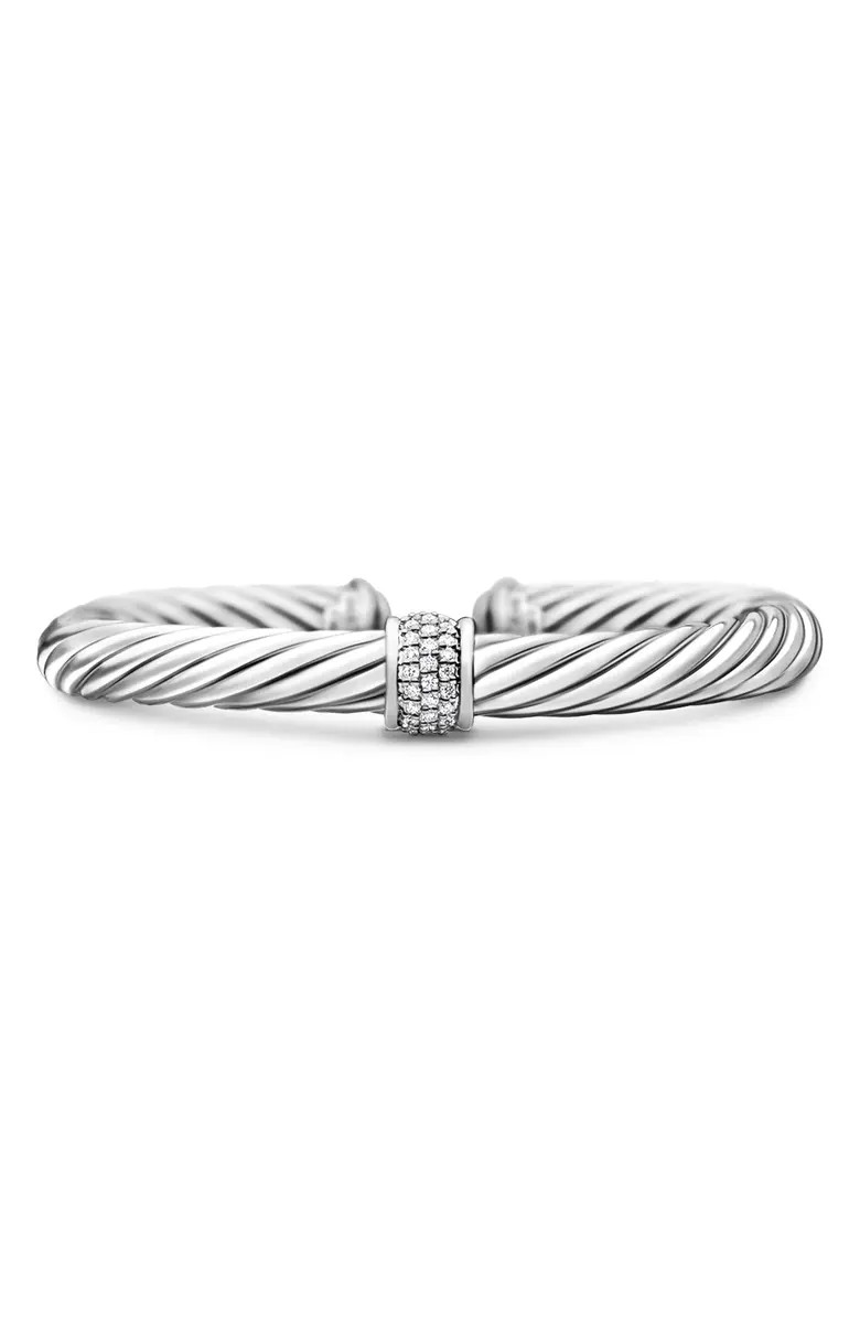Classic Cable Station Bracelet in Sterling Silver with Pavé Diamonds, 7mm | Nordstrom