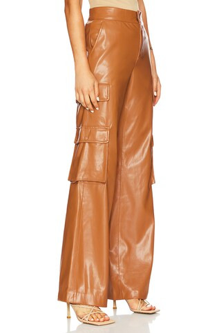 Hayes Faux Leather Wide Leg Pant in Camel | Revolve Clothing (Global)