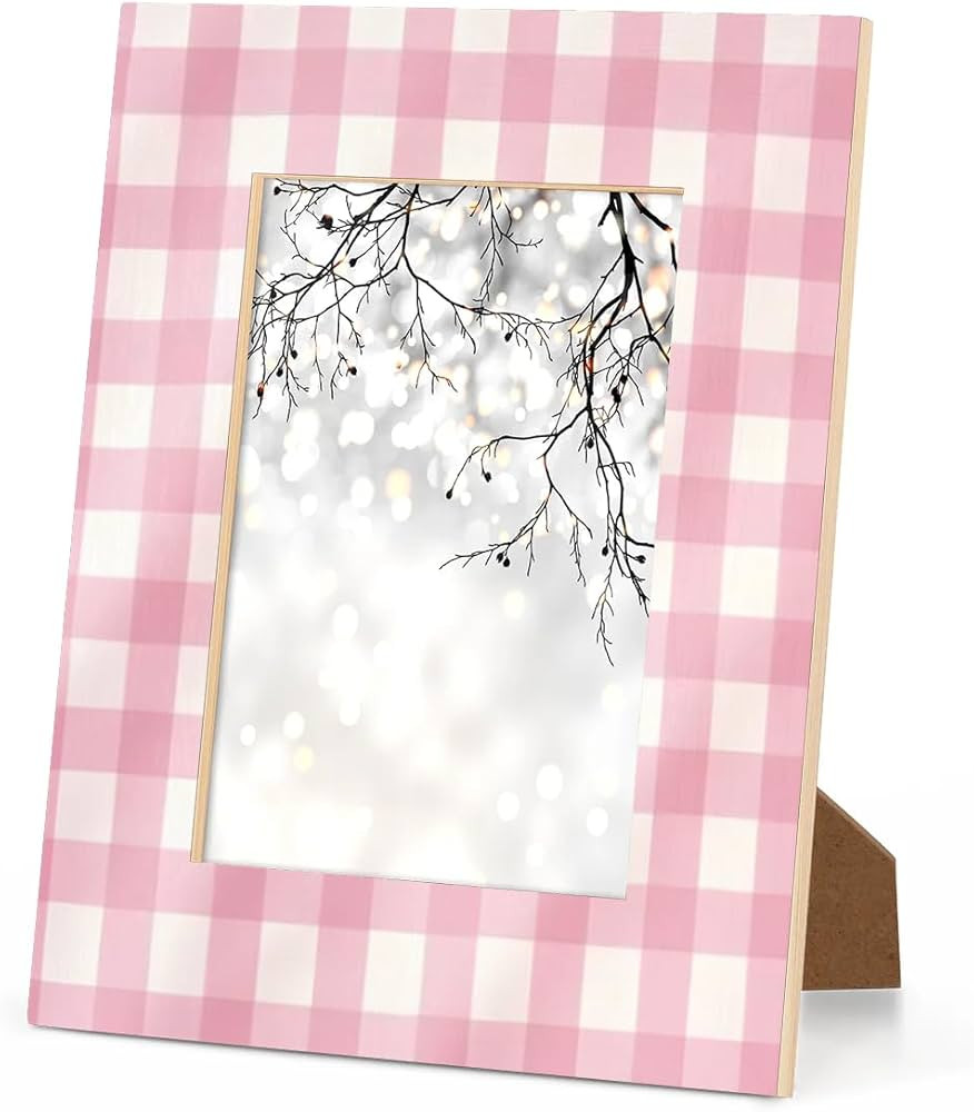 Pink Check 4x6 Picture Frame Pink Gingham Plaid Wood Photo Frame Wall Mounting And Tabletop Displ... | Amazon (US)