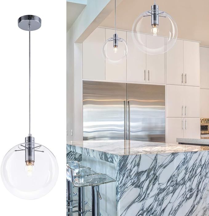 Modern Glass Globe Pendant Light 9.84 inch Chrome, Adjustable Edison Ceiling Pendant Light Fixtur... | Amazon (US)
