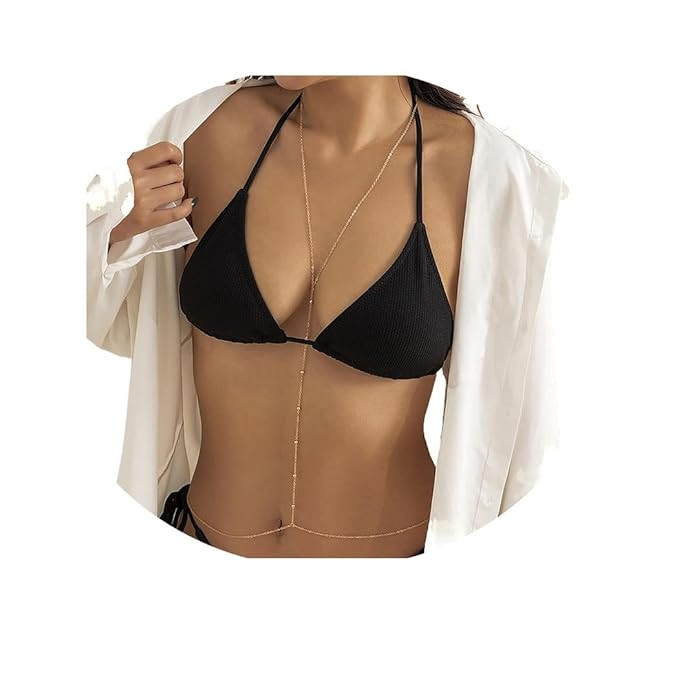 Bounzhi Gold Sexy Body Chain Crossover Thin Bra Bikini Waist Belly Body Chains Beach Body Necklac... | Amazon (US)