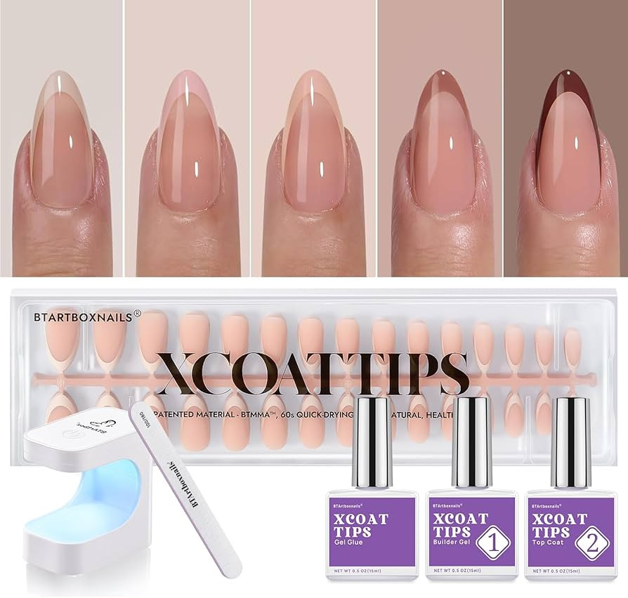 BTArtboxnails XCOATTIPS French Gel Nails - Skin Tones French Tip Press on Nails, Medium Almond Na... | Amazon (US)