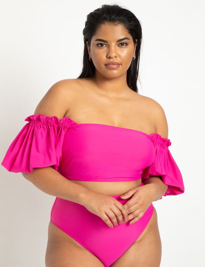Puff Sleeve Bikini Top | Women's Plus Size Swimwear | ELOQUII | Eloquii