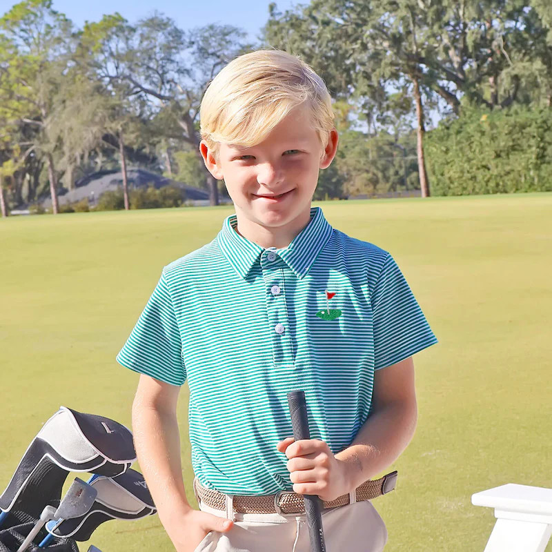 Emerald Green Stripe Knit Short Sleeve Polo | Classic Whimsy