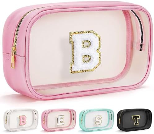 YOOLIFE Birthday Gifts | Initial Travel Makeup Bag Pouch, Clear Toiletry Bag for Women Travel Acc... | Amazon (US)