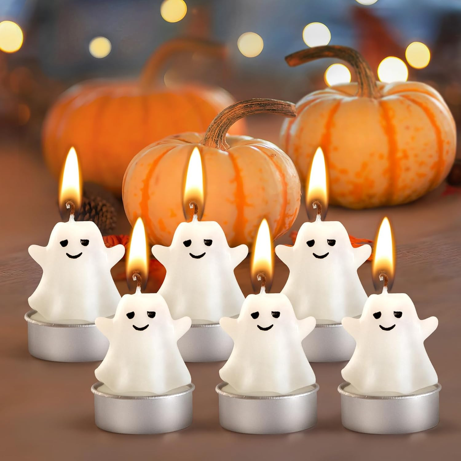 6 Packs Halloween Smiling Ghost Candles, WHOLEV Halloween Ghost Celebration Candles, Real Flaming... | Amazon (US)