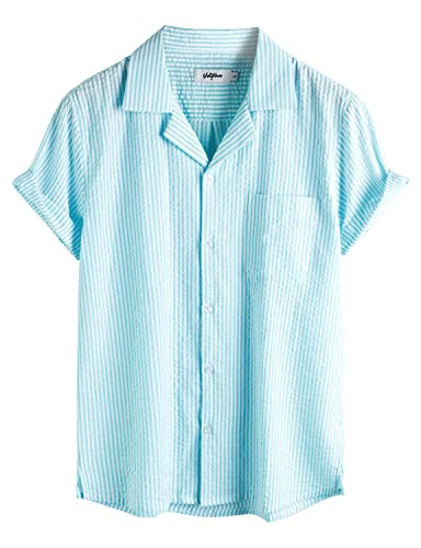 VATPAVE Mens Striped Summer Shirt Casual Button Down Short Sleeve Beach Shirts Cotton Shirts for ... | Amazon (US)