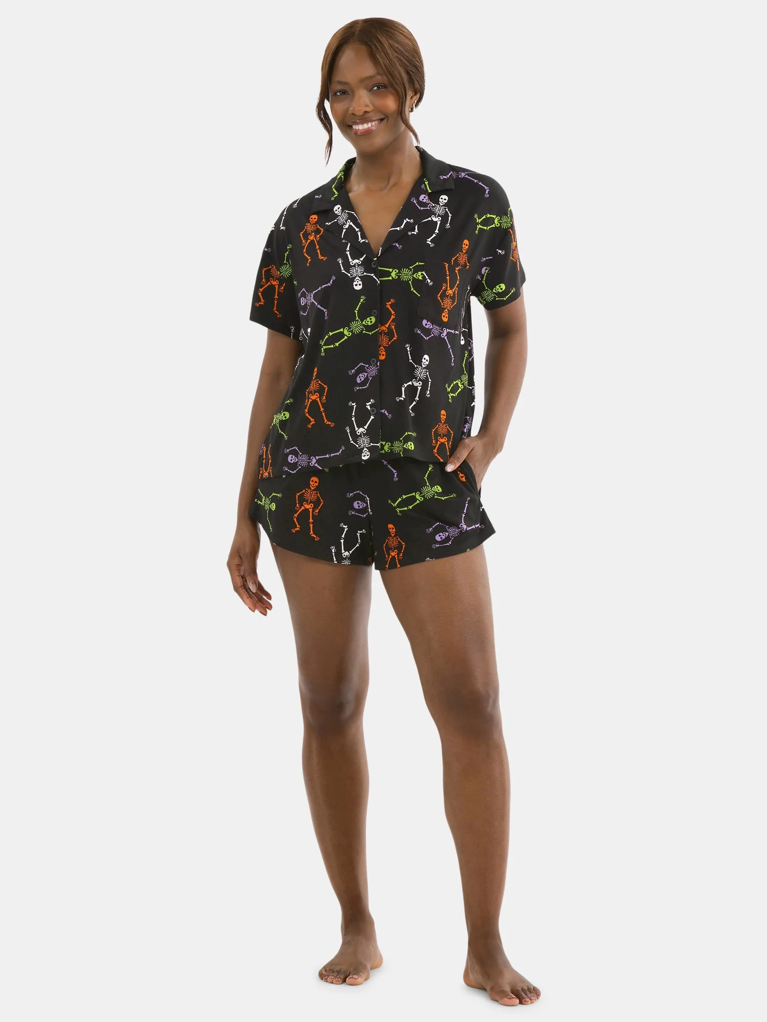 Halloween Women’s Printed Notched Top and Shorts Pajama Set from Way to Celebrate, 2-Piece, Siz... | Walmart (US)