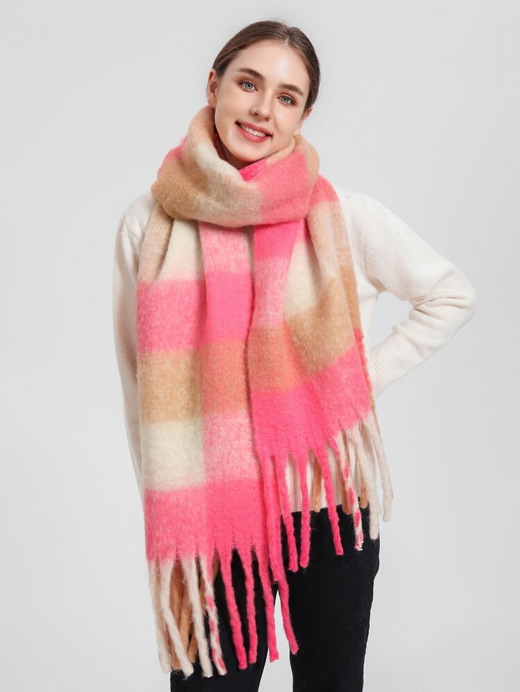 Plaid Pattern Fringe Hem Scarf | SHEIN