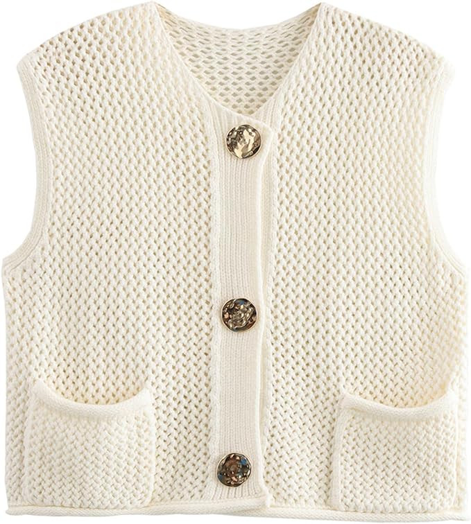 KEOMUD Crochet Sweater Vest for Women 2024 Fall Casual Button Down Chunky Sleeveless Knit Cardiga... | Amazon (US)
