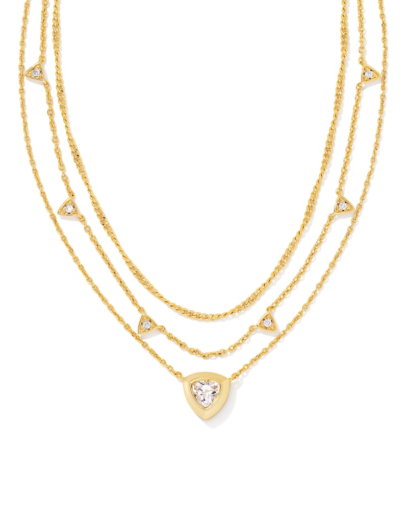 Arden Gold Multi Strand Necklace in White Crystal | Kendra Scott
