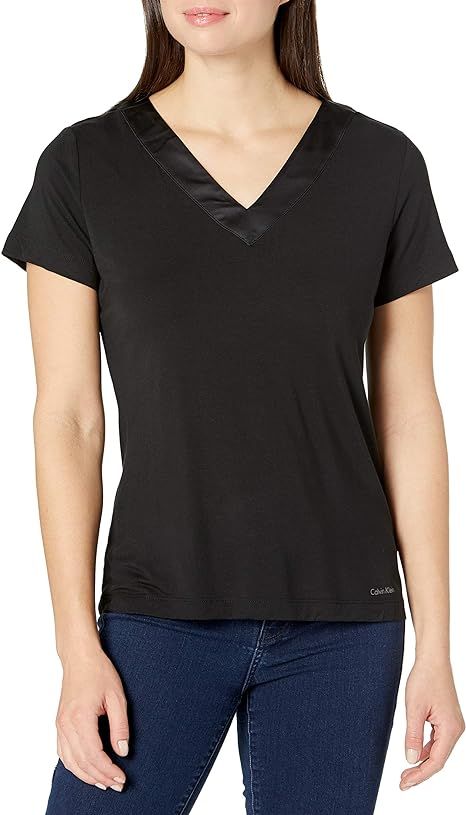 Calvin Klein Women's Modal Satin Lounge & Sleep Short Sleeve V-Neck Shirt | Amazon (US)