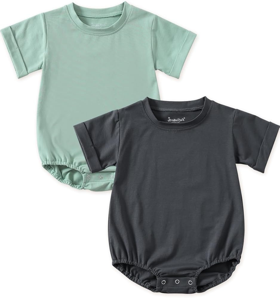 Jimonda Baby Bubble Rompers Boy Girl Solid Color T-Shirt Outfits Short Sleeve Button Bodysuit Cot... | Amazon (US)