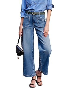 Sidefeel Women's Wide Leg Jeans High Waisted Stretchy Jeans Straight Leg Loose Fit Zimbaplatinum ... | Amazon (US)