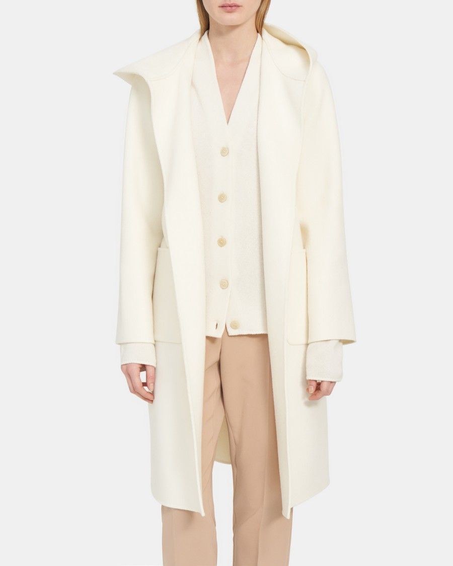 Hooded Robe Coat in Double-Face Wool-Cashmere | Theory Outlet