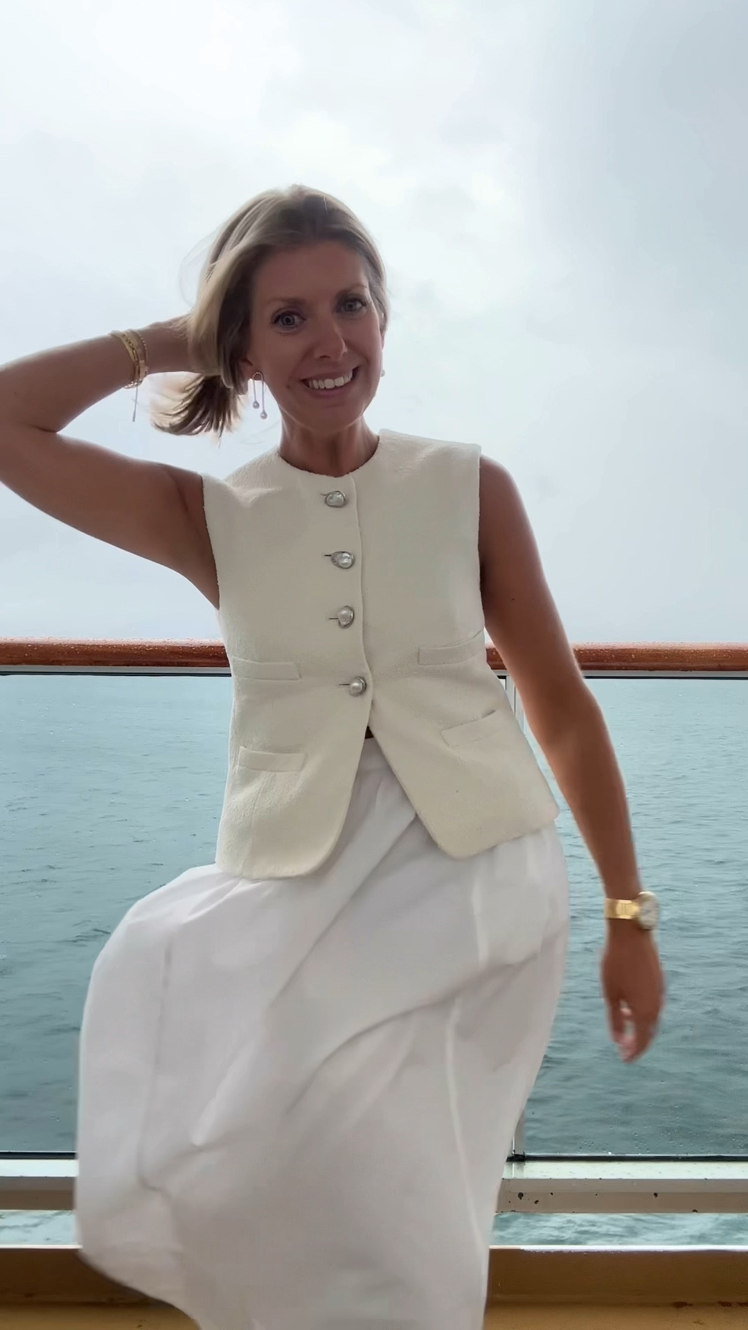 White night cruising to Alaska 

I’m wearing a 2 in the top. Could have used a 4. 

Sandals run true to size and are so comfortable!

My skirt is sold out. 

Pearls
Pearl jewelry 
Boucle vest
Midi skirt
Strappy sandals
Fine jewelry
Outfit
Cruise white party


#LTKStyleTip #LTKTravel #LTKFindsUnder50