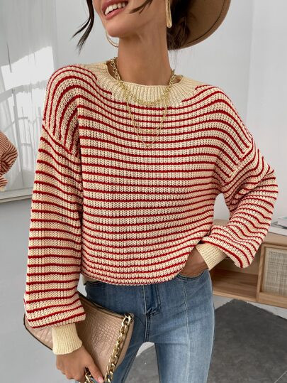 Striped Pattern Drop Shoulder Sweater | SHEIN