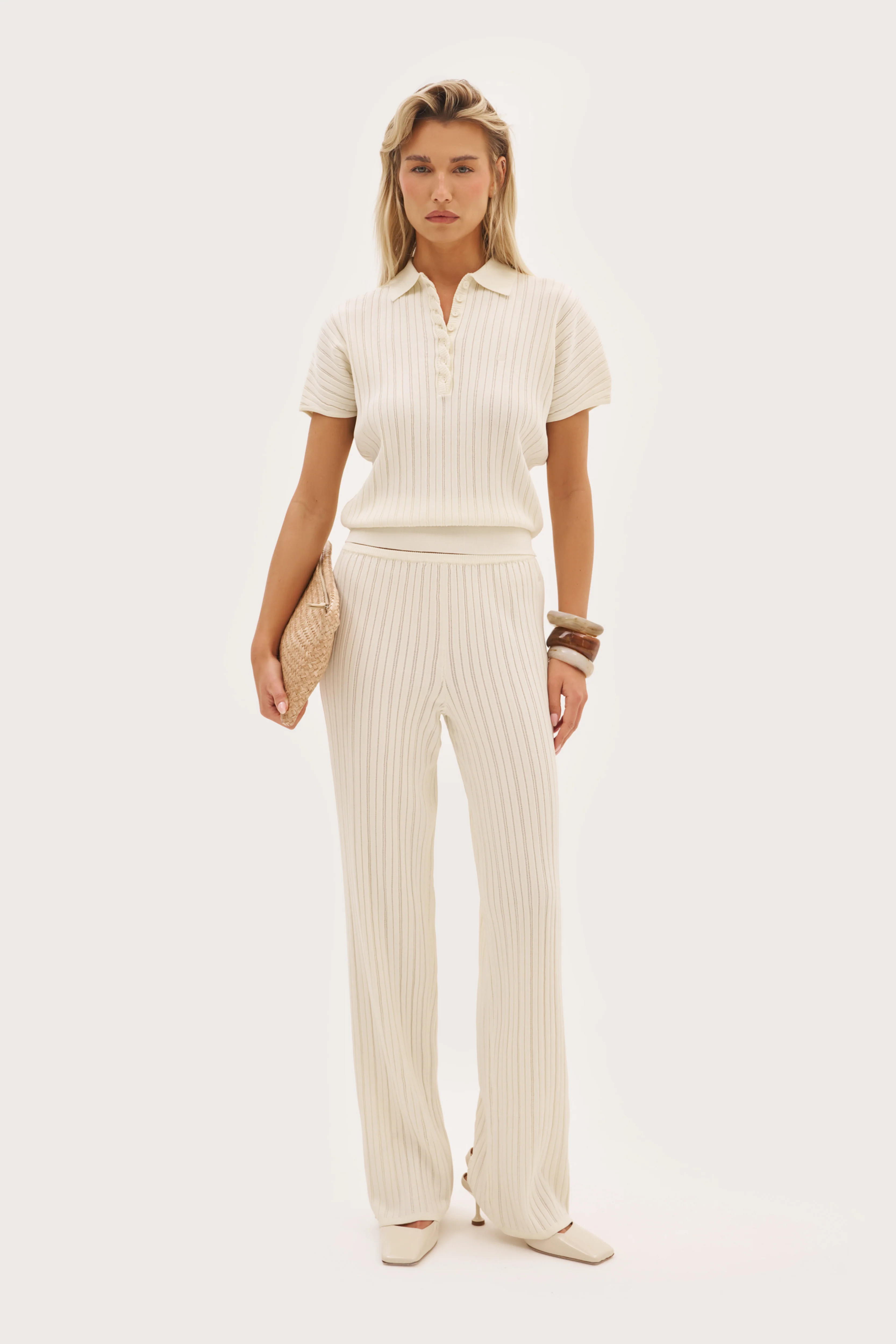 Maebe Fine Knit Pointelle Pants - Buttercream | Maebe UK